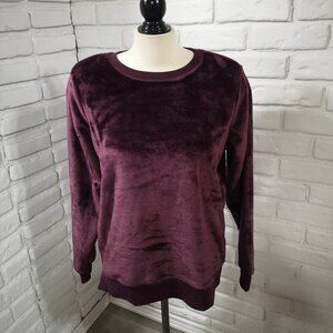 Gaiam Ladies Size Medium Burgundy Velour Straight Fit Sweat Shirt